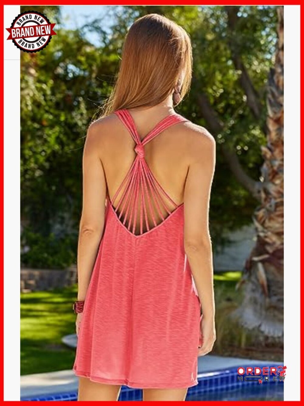 Womens Breezy Basics Dress Plunge Neck Spaghetti Straps Beach Cover Up - Picture 5 of 5
